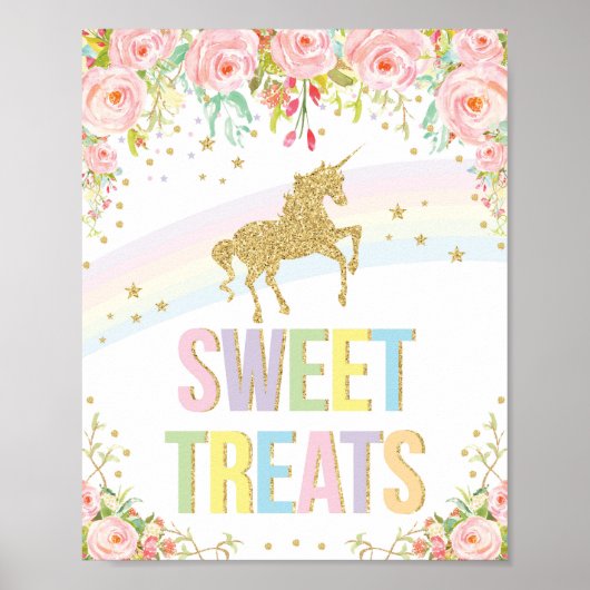 Gold Unicorn Sweet Treparty Decor Sign Rainbow Poster (Voorkant)