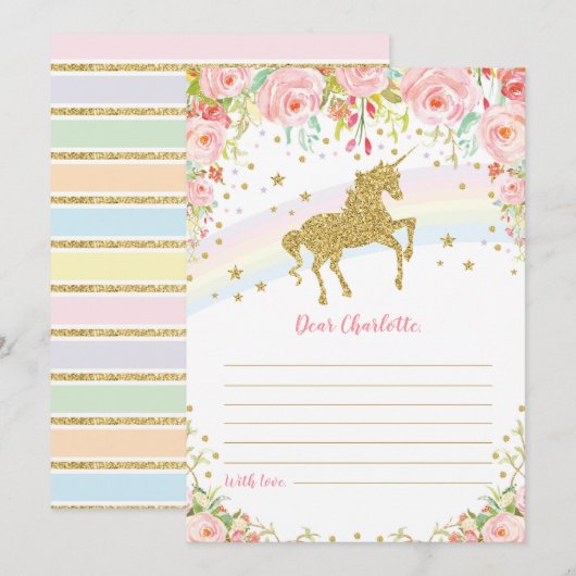 Gold Unicorn Time Capsule Pink Roses Berichtkaart Kaart (Voorkant / Achterkant)