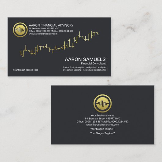 Gold Uptrend Stock Graph Financial Consultant Visitekaartje (Voorkant / Achterkant)