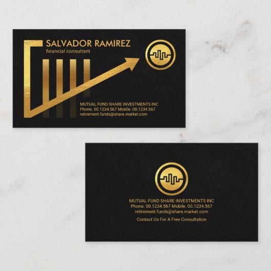 Gold Upwards Trend Share Black Grunge Visitekaartje (Voorkant / Achterkant)