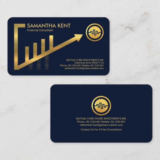 Gold Upwards Trend Share Graph Lijst Visitekaartje (Voorkant / Achterkant)