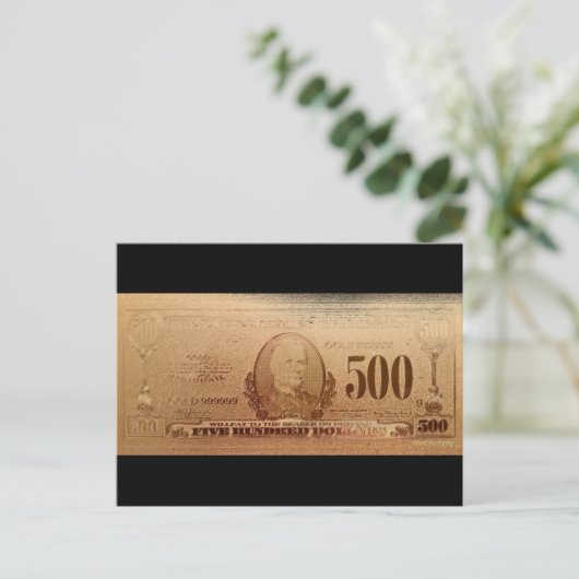Gold US 500 Dollar Bill Front Briefkaart (Staand voorkant)
