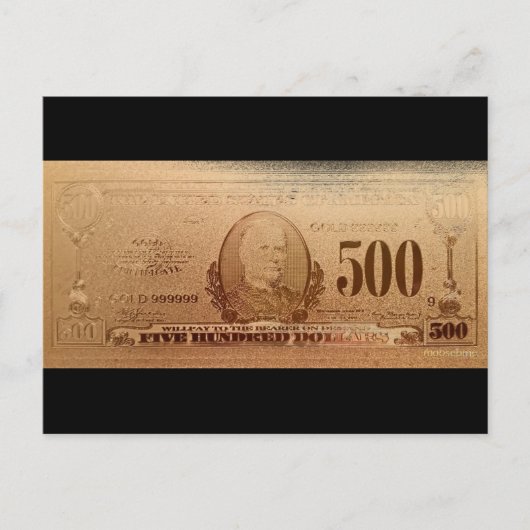 Gold US 500 Dollar Bill Front Briefkaart (Voorkant)