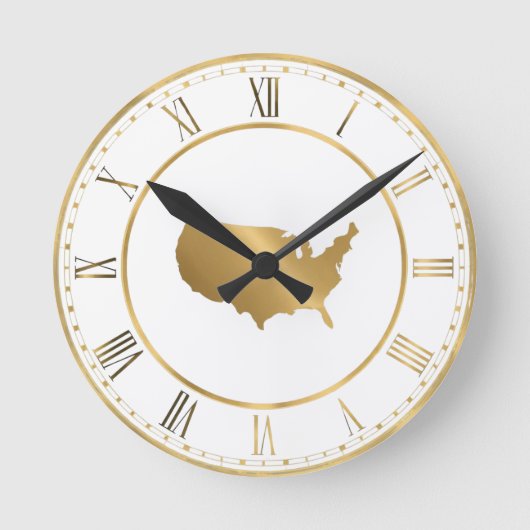 Gold USA Map with Roman Numerals Ronde Klok (Voorkant)