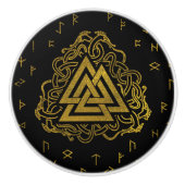 Gold Valknut Symbool op looppatroon Keramische Knop (Voorkant)