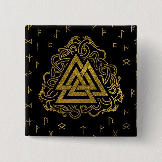 Gold Valknut Symbool op looppatroon Vierkante Button 5,1 Cm (Voorkant)