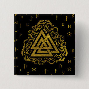 Gold Valknut Symbool op looppatroon Vierkante Button 5,1 Cm