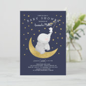 Gold vangt een Baby shower van sterbunny Elephant Kaart (Staand voorkant)