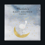 Gold vangt een Baby shower van sterbunny Elephant Magneet<br><div class="desc">Zoetste kleine olifant die op een gouden maan zit met een witte bunny die een sterset op een blauwe waterverf wasachtergrond vangt. Verkrijgbaar in onze winkel in andere kleuren voor een baby shower of een baby shower voor jongens. Bezoek onze winkel om onze hele vangst van een sterrenolifant baby shower...</div>