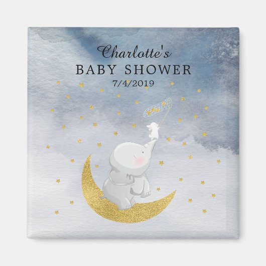 Gold vangt een Baby shower van sterbunny Elephant Magneet (Voorkant)