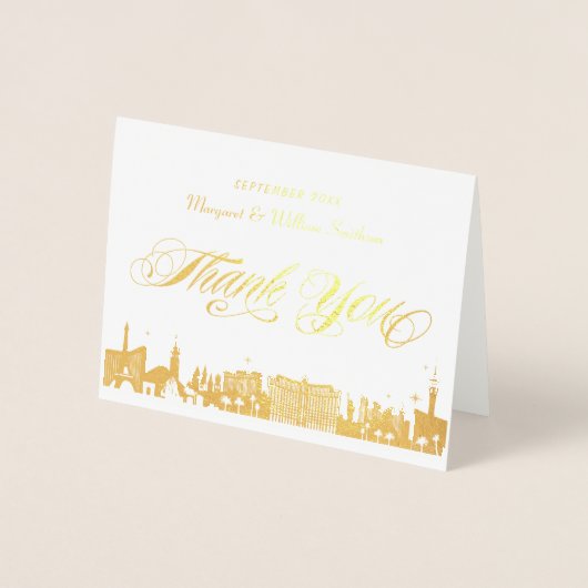 Gold Vegas Strip Skyline Las Vegas Bedankt Folie Kaarten (Voorkant)