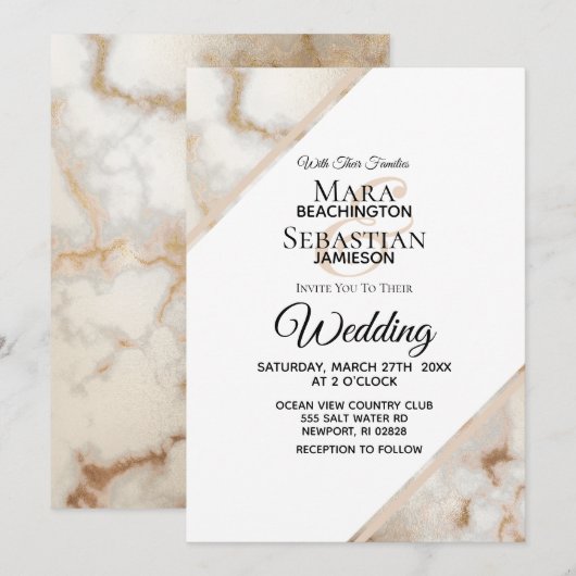 *~* Gold Vein Marble Artistic AR2 Wedding Kaart (Voorkant / Achterkant)