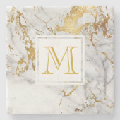 Gold Vein Marble Monogram Stenen Onderzetter (Voorkant)