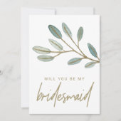 Gold Veined Eucalyptus Bridesmaid Voorstel Kaart (Voorkant)