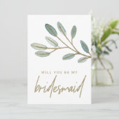 Gold Veined Eucalyptus Bridesmaid Voorstel Kaart (Staand voorkant)