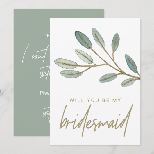 Gold Veined Eucalyptus Bridesmaid Voorstel Kaart (Voorkant / Achterkant)