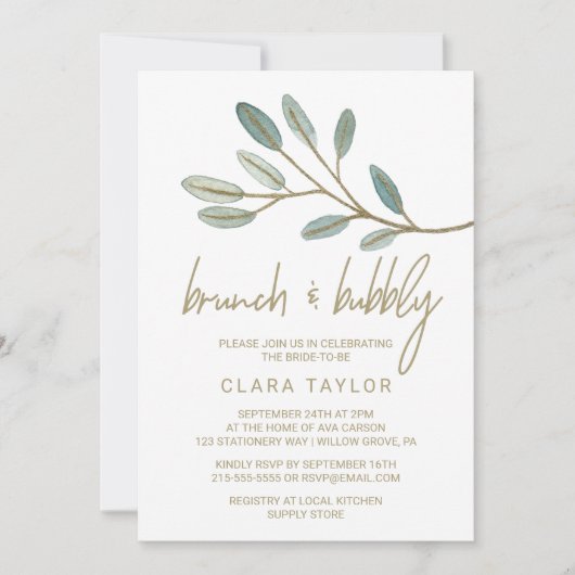 Gold Veined Eucalyptus Brunch en Bubble Kaart (Voorkant)