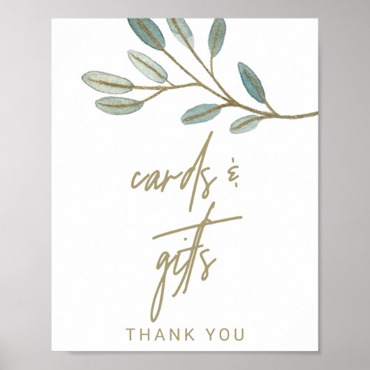 Gold Veined Eucalyptus Cards and Gifts Sign Poster (Voorkant)