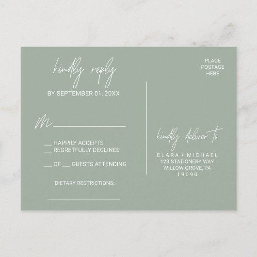 Gold Veined Eucalyptus Dieetgebonden Beperking RSV Uitnodiging Briefkaart (Achterkant)