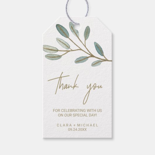 Gold Veined Eucalyptus Hartelijk dank Cadeaulabel (Voorkant)