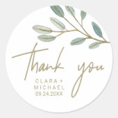 Gold Veined Eucalyptus Hartelijk dank voor uw huwe Ronde Sticker (Voorkant)