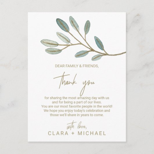 Gold Veined Eucalyptus Hartelijk dank voor uw Kaar Briefkaart (Voorkant)