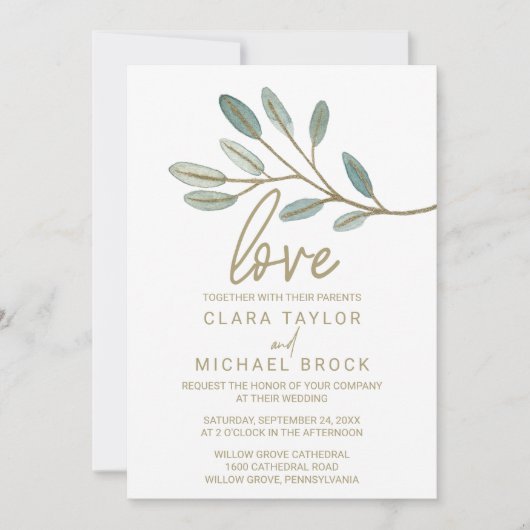 Gold Veined Eucalyptus Love Weddenschap Kaart (Voorkant)