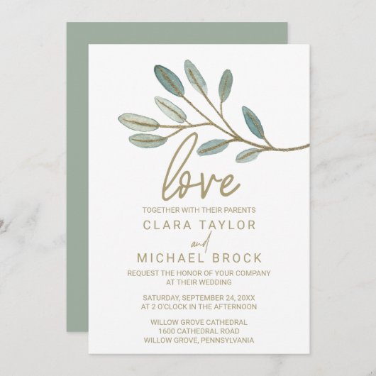 Gold Veined Eucalyptus Love Weddenschap Kaart (Voorkant / Achterkant)