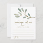 Gold Veined Eucalyptus Marriage Advice Kaarten<br><div class="desc">Deze gouden eucalyptushuwelijksadvieskaarten zijn de perfecte activiteit voor een elegante trouwreceptie of vrijgezellenfeest. Het eenvoudige ontwerp en de vormgeving van de appelmolen zijn een goudglitter die de takken van olijfgroene bladeren in lagen brengt. Pas deze kaarten met de naam van de bruid en de groom aan.</div>