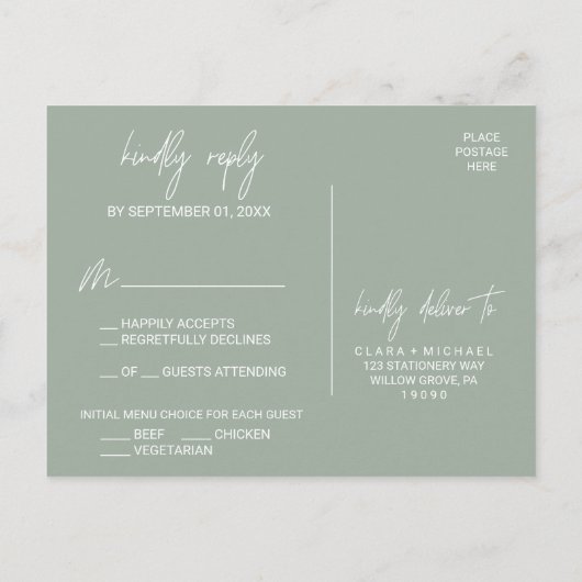 Gold Veined Eucalyptus Menu Keuze uit RSVP-Briefka (Achterkant)