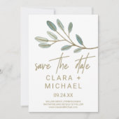 Gold Veined Eucalyptus Sla de datum-Kaart op Save The Date (Voorkant)