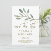 Gold Veined Eucalyptus Sla de datum-Kaart op Save The Date (Staand voorkant)