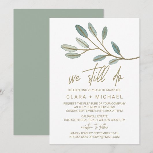 Gold Veined Eucalyptus Vow Renewal Kaart (Voorkant / Achterkant)