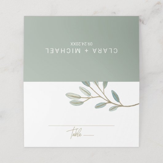 Gold Veined Eucalyptus Weddenschap Plaatskaartje (Buitenkant ongevouwen)