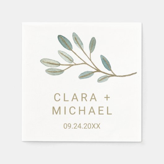 Gold Veined Eucalyptus Weddenschap Servet (Voorkant)