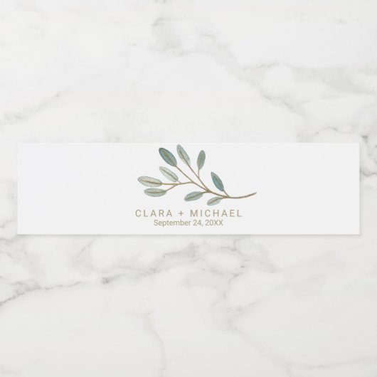 Gold Veined Eucalyptus Weddenschap Waterfles Etiket