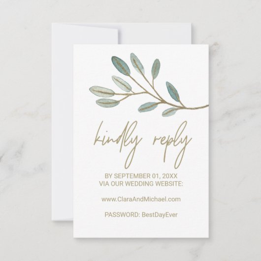 Gold Veined Eucalyptus Weddenschap Website RSVP-ka RSVP Kaartje (Voorkant)