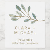 Gold Veined Eucalyptus Weddenschap Wijn Etiket (Enkel label)