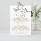 Gold Veined Eucalyptus Wedding Details Kaart (Staand voorkant)