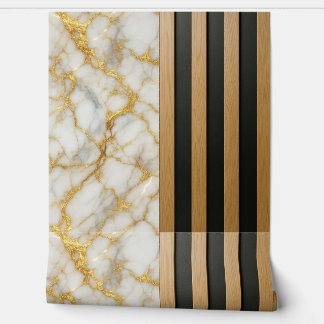 Gold Veined Marble Wood Slats Behang
