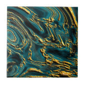 Gold Veinen in Blauwgroen Tegel Tegeltje (Voorkant)