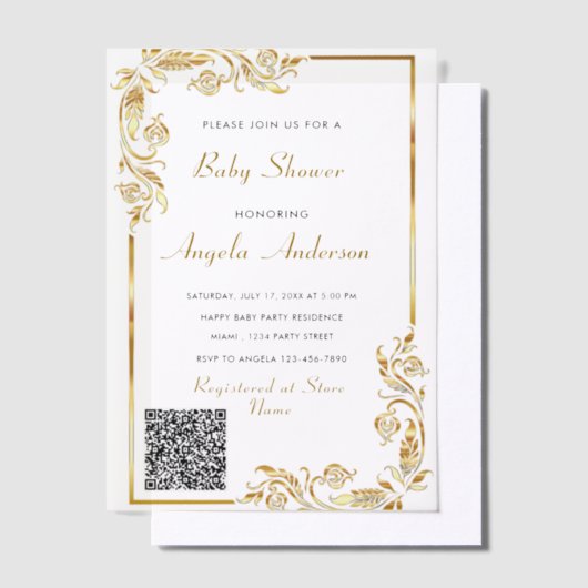 Gold Vellum Baby shower Uitnodiging met QR-code (Offset)