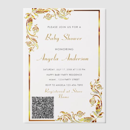 Gold Vellum QR Code Baby shower Invitation voorbee Uitnodigingen (Voorkant)