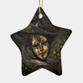 Gold Venetiaans carnavalsmasker met blauw pet Keramisch Ornament (Links)