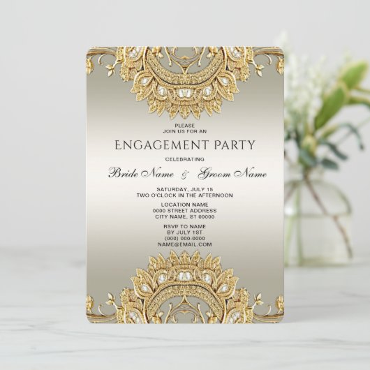 Gold  Verloving Uitnodiging (Staand voorkant)