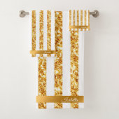 Gold Vertical Glitter Boho Stripes Collectie Bad Handdoek (Insitu)