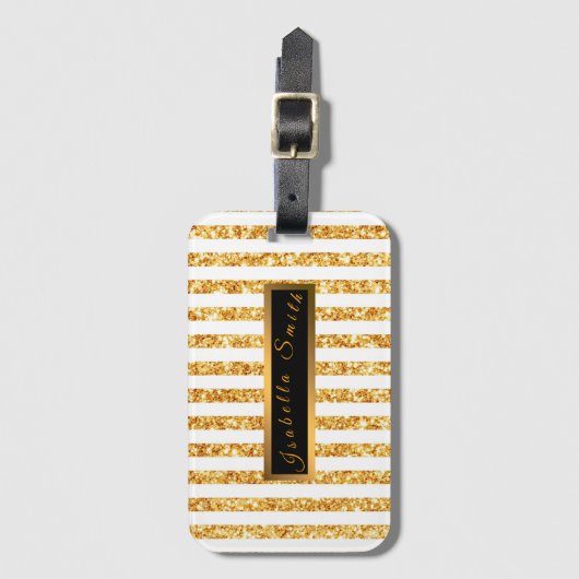 Gold Vertical Glitter Boho Stripes Collectie Bagagelabel (Voorkant (verticaal))