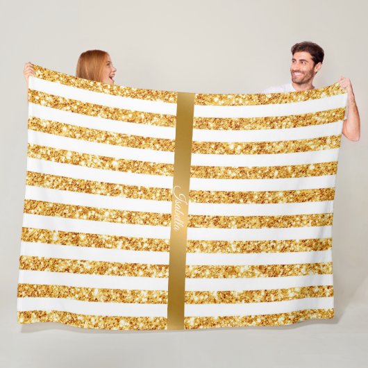 Gold Vertical Glitter Boho Stripes Collectie Fleece Deken (In situ)