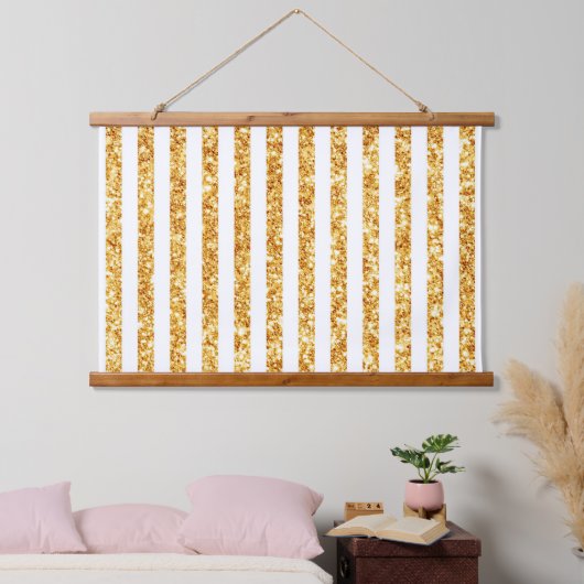 Gold Vertical Glitter Boho Stripes Collectie Hangend Wandkleed (Slaapkamer)
