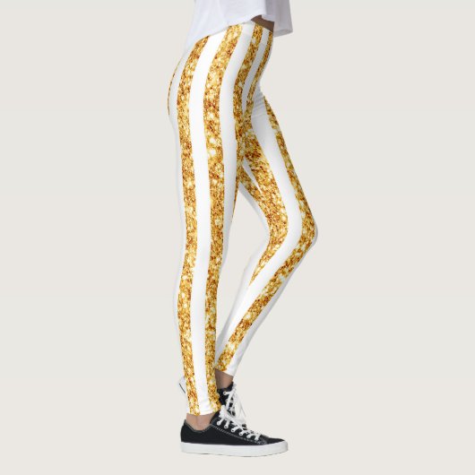 Gold Vertical Glitter Boho Stripes Collectie Leggings (Rechts)